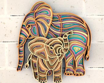 Elephants Mom And Child Mandala svg, Multilayer Panel for Laser Cutting, layered SVG files for CNC router Laser or Cricut