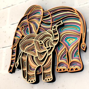 Elephants Mom And Child Mandala svg, Multilayer Panel for Laser Cutting, layered SVG files for CNC router Laser or Cricut image 9