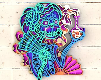 Fichiers SVG Mandala 3D fille squelette, citrouille d&#39;Halloween svg Papercut pour couper des fichiers SVG pour routeur Cricut ou CNC