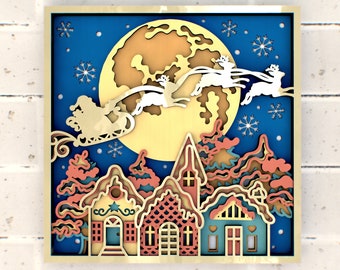 Santa & Reindeer 3D Christmas Night Layered SVG Files for Cricut,  Laser, or CNC Router - Papercut - Acrylic or Wood Decorations Shadowbox