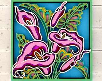 Calla flowers 3D SVG Mandala files for Cricut Silhouette or Laser Cutting, 9 layer DXF Templates for CNC router