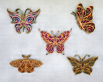 3D Butterfly Bundle CNC Plan, 3D Zentangle SVG Laser Cut, Multilayer Mandala for Glowforge, 3D Mandala SVG files for Cricut, Wooden Wall Art