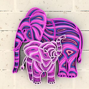 Elephants Mom And Child Mandala svg, Multilayer Panel for Laser Cutting, layered SVG files for CNC router Laser or Cricut image 2