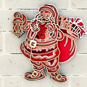 Père Noël avec des cadeaux 3D Mandala SVG, plans de découpe laser de décoration de nouvel an, Cricut, Glowforge, modèles DXF pour routeur CNC