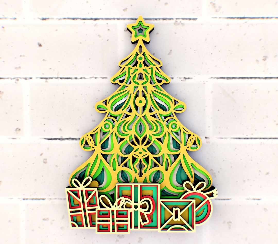 Christmas Tree With Gifts 3D Mandala Svg Files, Multilayer Panel for ...
