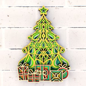 Christmas Tree with Gifts 3D Mandala svg files, Multilayer Panel for Laser Cutting, SVG files,  DXF Templates for CNC router