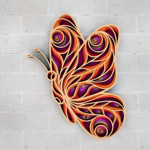 Farfalla estiva 3D Zentangle SVG — Pannello multistrato 3D, file SVG per il taglio, modelli DXF per il taglio laser, file Cricut a forma di gatto
