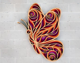 3D Summer Butterfly Zentangle SVG  — 3D  Multilayer Panel, SVG files for cutting, DXF Templates for Laser Cutting, Cat Cricut files
