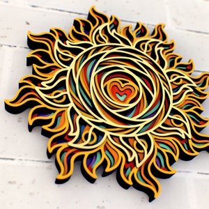 Sunny Heart 3D Mandala svg, Multilayer Panel for Laser Cutting, layered SVG files for CNC router Laser or Cricut image 8