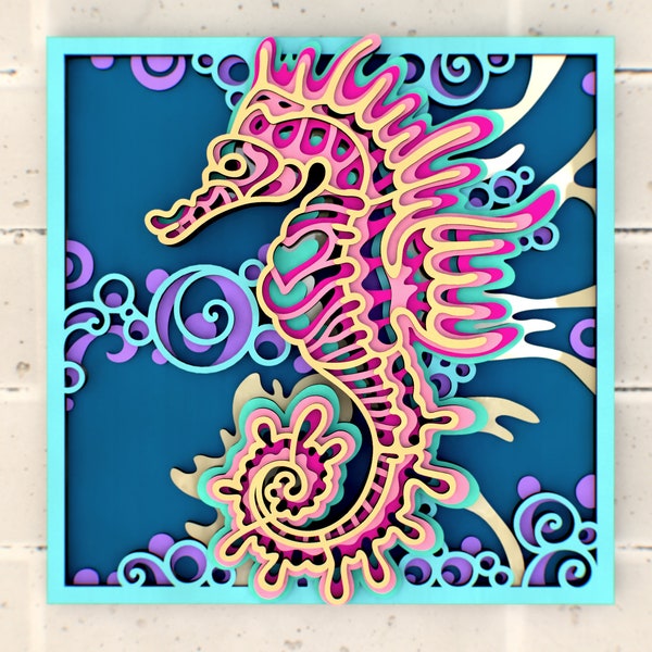 Sea Horse Mandala svg, panneau multicouche pour la découpe laser, fichiers SVG en couches pour routeur CNC Laser ou Cricut