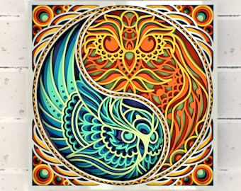 Two owls mandala 3D Mandala SVG files, Decoration Laser Cutting Plans, Cricut, Glowforge, DXF Templates for CNC router