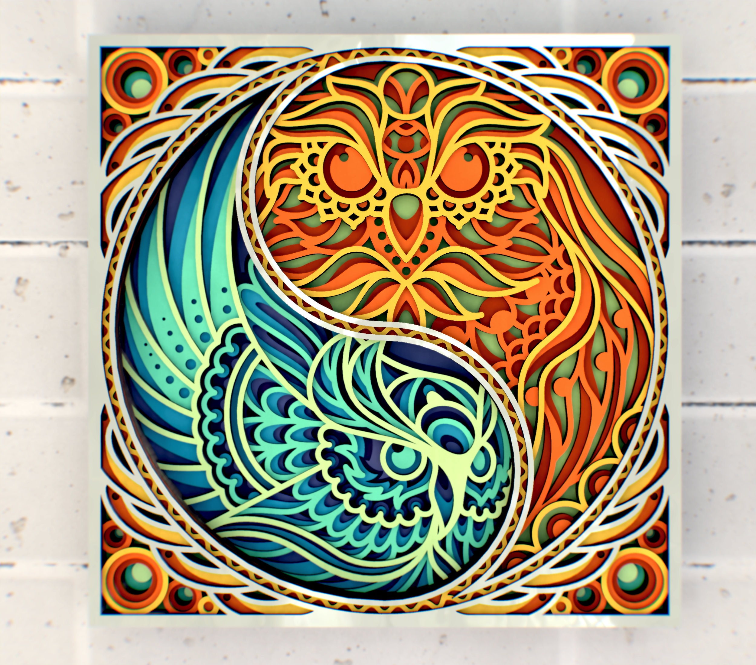 Two owls mandala 3D Mandala SVG files, Decoration Laser Cutting Plans, Cricut, Glowforge, DXF Templa