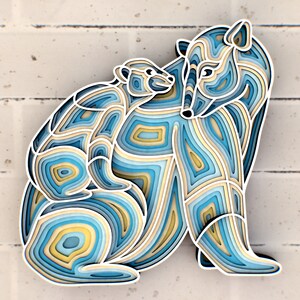 White Bears Mom and Baby 3D Mandala svg files, Layered file for Laser Cuttin or Cricut, SVG files,  DXF Templates for CNC router