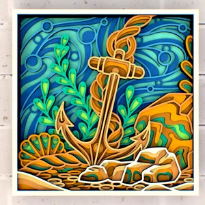 Anchor on the seabed 3D svg Mandala files, Multilayer Panel for Laser Cutting, SVG files,  DXF Templates for CNC router