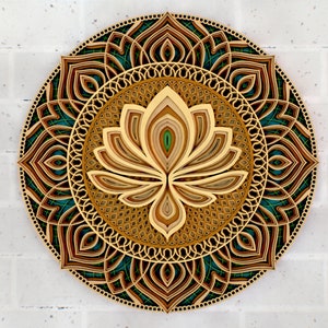 Lotus Jhelum Mandala, 3D panel  SVG files, DFX Multilayer Mandala Cutting Files For CNC Laser Machine, Mandala Pattern Flower For Cutting