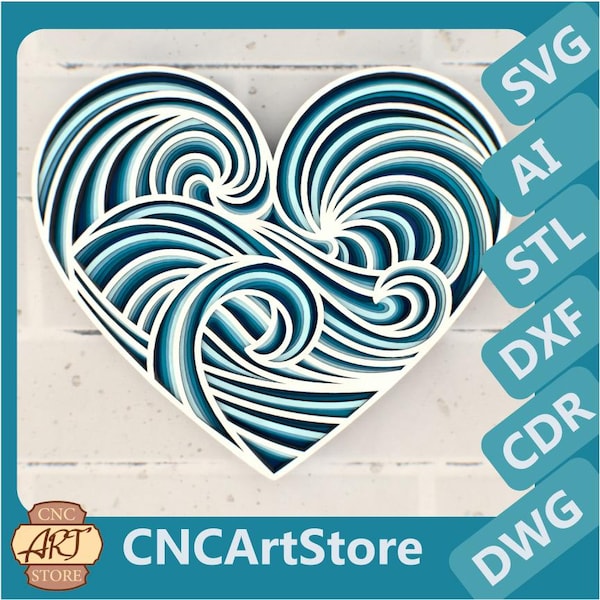 File SVG Ocean Heart Mandala, file pannello matrimonio per taglio laser, progetti multistrato per router CNC, file per Glowforge o Cricut