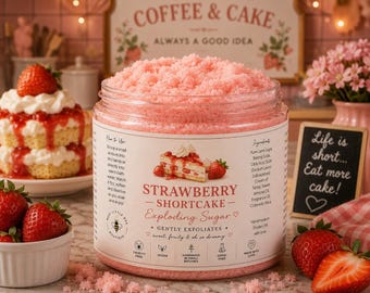 Strawberry Shortcake Exfoliating Sugar Scrub • Sweet Bakery Scent, Hydrating Skin Care
