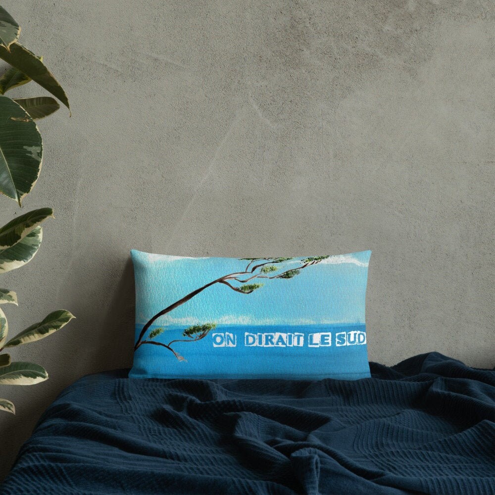 Coussin Imprimé 2 Faces Toucher Lin Méditerranée Ciel Bleu et Nuage On Dirait Le Sud d'après Mes Aqu