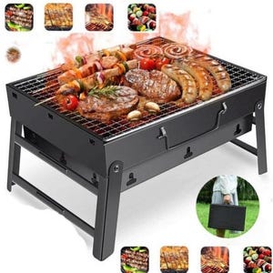 Parrilla de barbacoa plegable de carbón para acampar al aire libre, portátil y desmontable