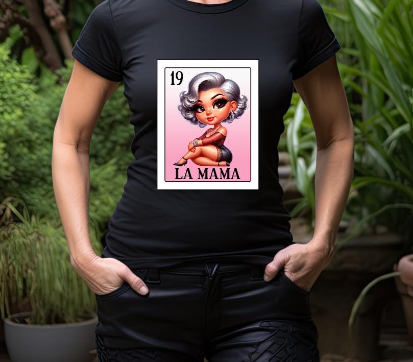 Women's Tee, LA Mama Loteria T Shirt - Mexican Bingo Game Tee, Graphic Top, Chic Clothing, Mother's Day Gift, Custom Printed Shirt
