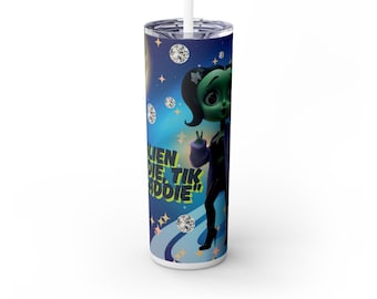 Alien Lover Skinny Tumbler, 20oz - Cute Social Media Aliens Cup, Straw Included, Space Gift, Tumblr Cup, Funny Sci-Fi Travel Mug