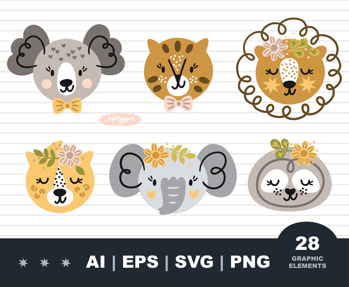 Safari animals svg files for cricut Baby shower animals svg | Etsy