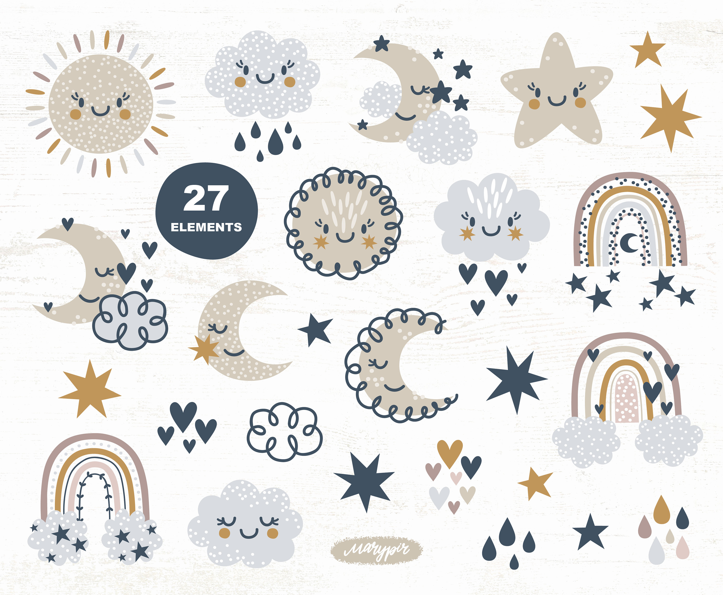 Luna y estrellas baby shower clipart sunshine y arco iris | Etsy