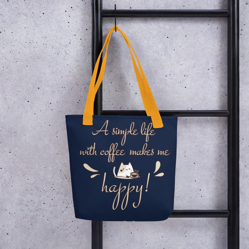 Cute Cat Lover Simple Tote bag A simple life with coffeeCoffee lover Personalized Cotton Canvas Minimalist Simple Lifestyle Tote Bags