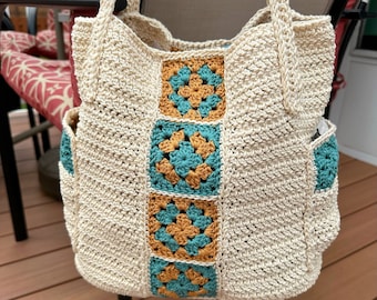 Crochet Granny Square Bag Pattern: Modern Cotton Tote (PDF Pattern)