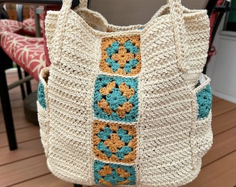 Crochet Pattern, Crochet Granny Square Bag Pattern, Modern Crochet Tote