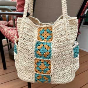 Crochet Pattern, Crochet Granny Square Bag Pattern, Modern Crochet Tote