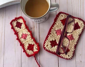 Granny Square Crochet Bookmark & Glasses Case Pattern (PDF)