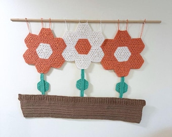 Crochet Flower Wall Hanging Pattern: Hexagon Window Box Decor (PDF Download)