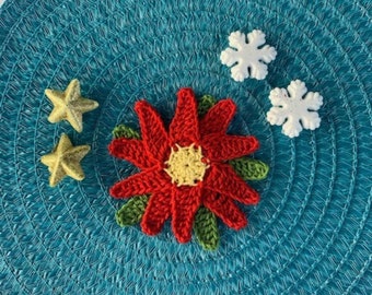 Crochet Applique Pattern, Crochet Poinsettia, Crochet Flower