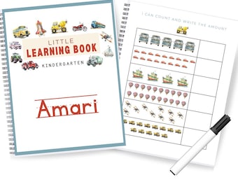 Livre d'apprentissage personnalisé pour la maternelle | effaçable à sec réutilisable | Sentiments, mathématiques, formes, phonétique, écriture, lettres, nombres, lecture