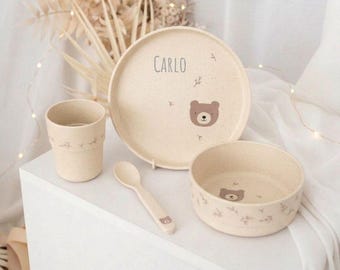 Kindergeschirr, Geschirr Set Bär personalisiert, Geschirr Set, Kinder Geschirr personalisiert, Baby Junge, Baby Geschenk, Junge Geschenk