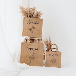 Jute tas gepersonaliseerd, tas gepersonaliseerd, tas meisje, jute tas bloemen, tas moeder, boodschappentas
