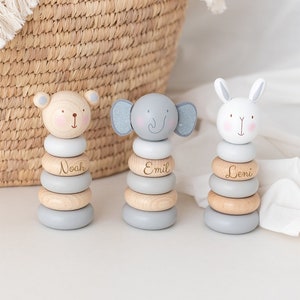 Stacking tower personalized, baby gifts, baby toys, baby and toddler toys, birth gift baby, Easter baby image 1