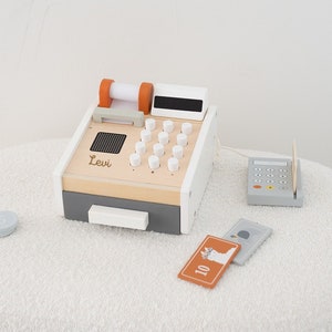Wooden toy cash register, wooden play money, shop, children's cash register, wooden cash register, boy gift baby, wooden toy boy