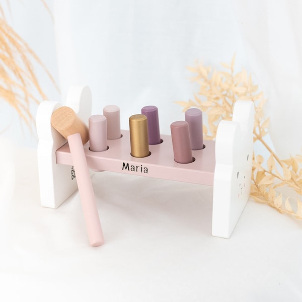 Banc à frapper, cadeau de Pâques fille, jouet en bois bébé fille 1 an, banc marteau bébé, fille Montessori, babygirl de Pâques