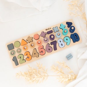 Montessori numbers, Montessori toys, plug-in puzzle, learn numbers, number learning game, preschool, puzzle shapes