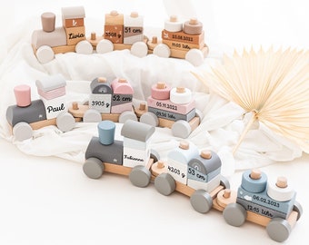 Birthday train, baby train, birth train, personalized wooden train, baby gift birth, birth gift, baby train