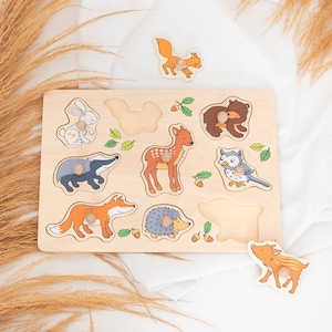 Steckpuzzle, Holzpuzzle, Waldtiere, Holzspielzeug, Baby Puzzle, Steckpuzzle, Babygeschenk, 1. Geburtstag Baby, Holzsteckpuzzle