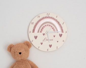 Wanduhr Holz Kinder, Babyzimmer Mädchen, Babyzimmer Junge, Wanduhr Regenbogen, Taufgeschenk, Holzuhr Kind, Taufe