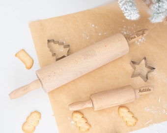 Nudelholz personalisiert, Weihnachtsgeschenk Oma, Teigroller Holz mit Name, Backen mit Kindern, Nudelholz für Kinder