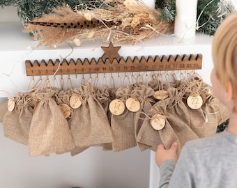 Adventskalender hout met ster, Adventskalender kinderen, Adventskalender gepersonaliseerd, Kerstdecoratie, Adventskalender houten strip