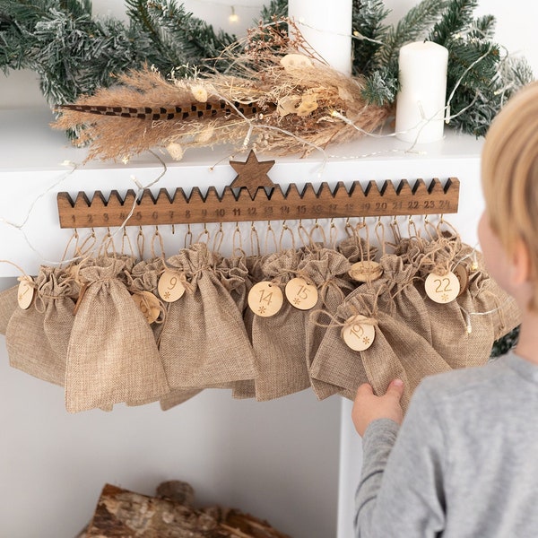 Calendrier de l'Avent en bois avec étoile, Calendrier de l'Avent enfants, Calendrier de l'Avent personnalisé, Décoration de Noël, Calendrier de l'Avent bande en bois