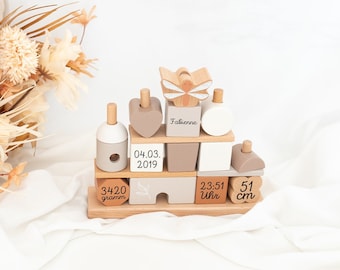 Baby gift, birth present, stacking tower, wooden train, personalized wooden train, wooden baby toy