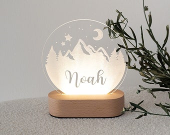 Nachtlicht Berge, Nachtlicht Junge personalisiert, Kinderlicht, Kinderzimmer Lampe, Baby Berge, Baby Geschenk Junge