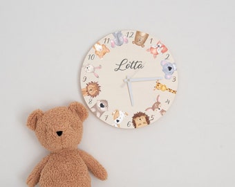 Children's gifts, children's wooden wall clock, wall clock without ticking noises, gift for starting school, baptism, children's room decoration